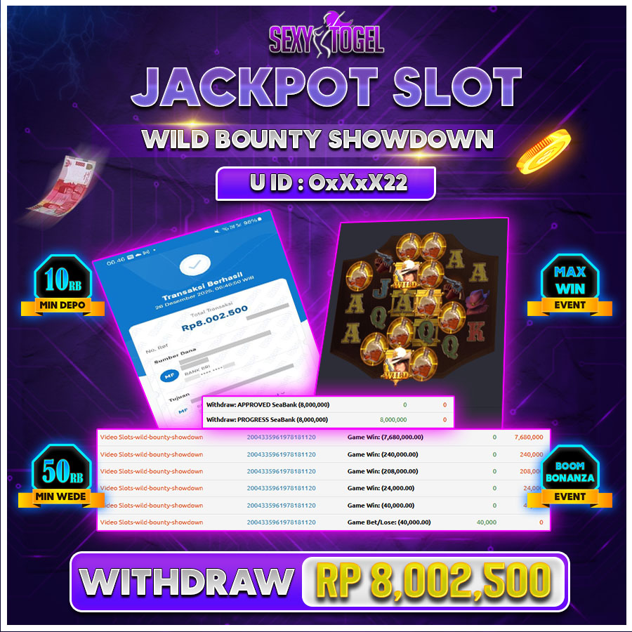 SEXYTOGEL JACKPOT SLOT WILD BOUNTY SHOWDOWN  Rp.8.002.500.,-LUNAS